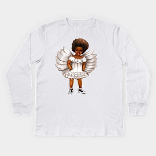 The Best Gift ideas 2022, lil angel.... afro baby angel  - curly Afro Hair Kids Long Sleeve T-Shirt